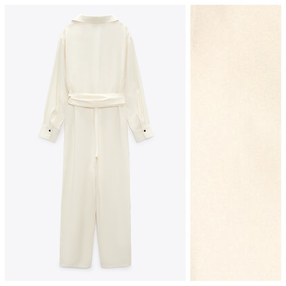 NWT. Zara Cream Modal Blend Double-Breasted Jumpsuit with Gold Buckle. Size L. - Picture 7 of 10